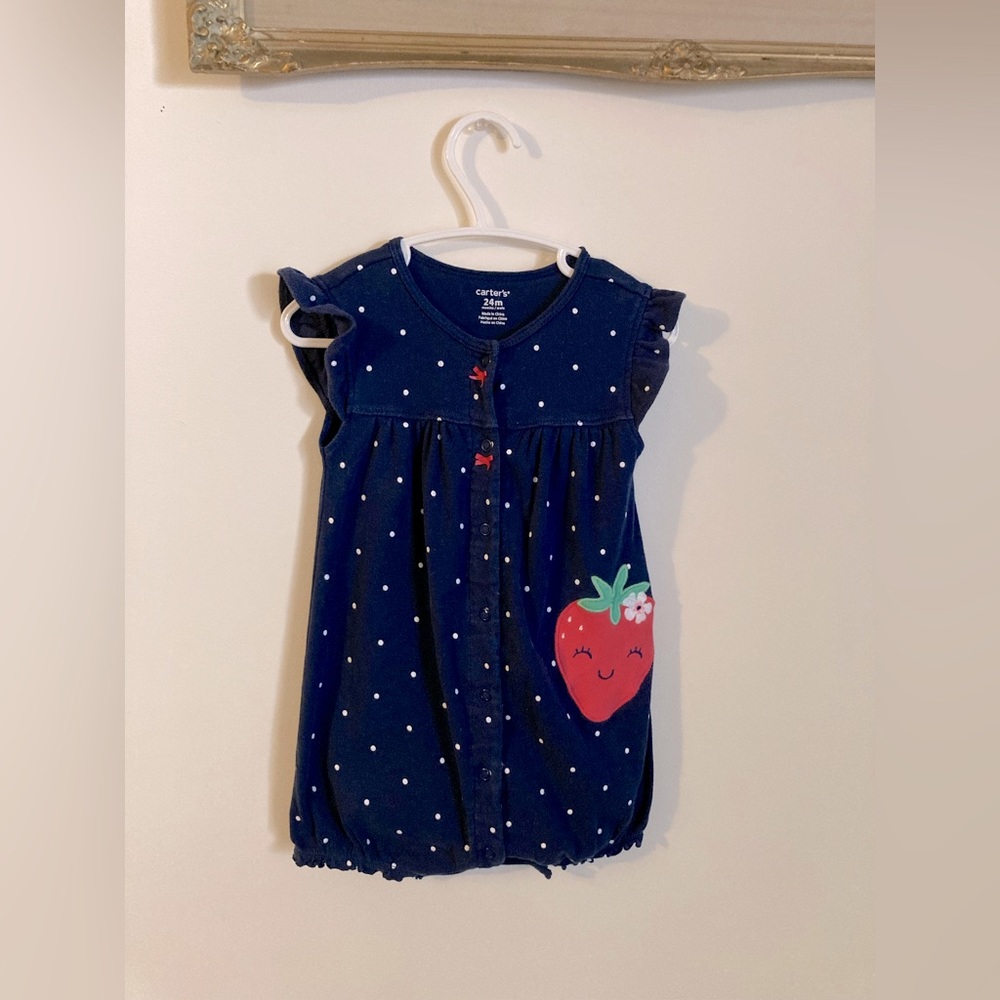Carter’s Toddler Girl Strawberry Onesie Polka Dot Romper Size 24 Months